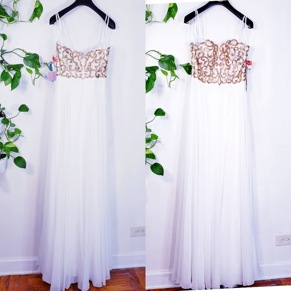 NWT ALYCE PARIS White Gold Beaded Formal Gown 8 M - Picture 3 of 10